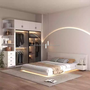 Affordable Compact Complete Bedroom Sets Wood Bed With Nightstands Wardrobe & Vanity Desk for <b>Small</b> Spaces Studio And Apartments - Product Image 1