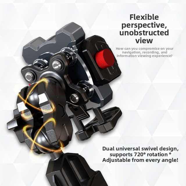 Aluminum Alloy Motorcycle Phone Mount Vibration Dampener Anti-Shake 2-in-1 Handlebar Mirror Holder Moto Navigation Bracket