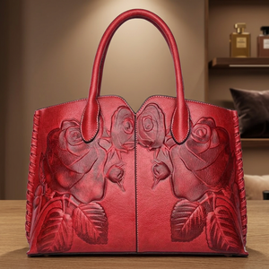 Bolso de Mano de Cuero Genuino para Mujer, Estilo Pétalo de Rosa, de BS INTERNATIONAL, con Correa Cruzada, Cierre de Cremallera, Resistente al Agua, Grande y Duradero - Product Image 1