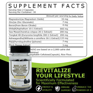 Cápsulas de Shilajit con Mezcla Natural Todo en Uno de Marca Privada con LOGO, Minerales Fúlvicos, Musgo Marino, Aceite de Semillas Negras, Complejo de Ashwagandha - Product Image 5