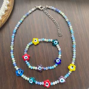 2025 New Hot Sale Women Handmade Pastel Crystal <b>Beads</b> Jewelry Set Cute Colorful Flowers Beaded Choker Fancy Devil Eye <b>Bracelets</b> - Product Image 4