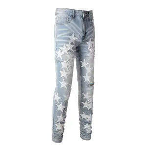 ZhuoYang одежда 2024 мода кисточки звезды обтягивающие джинсы бойфренд с низкой талией Вышивка Патчи мужские брюки