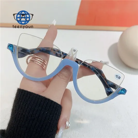 Teenyoun demi-bord bleu lumière bloquant les lunettes de lecture Vintage oeil de chat montures optiques pour les femmes 2024 vente en gros