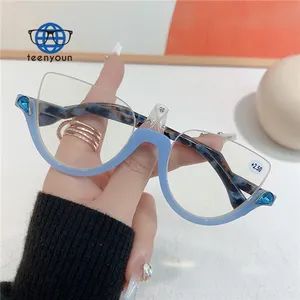 Teenyoun Half Rimmed Blue Light Blocking Reading Glasses Vintage Cat Eye Optical Frames For Women 2024 Wholesale