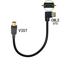 Adaptor Transfer Data Kamera OTG Berlapis Emas Tipe-C Male Sudut Kanan ke V3 Mini Micro USB 5-Pin