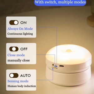 Round Intelligent LED Human Body Sensor <b>Wireless</b> Night Light Charging Unplugged Automatic Light Control Household Bedroom - Product Image 5