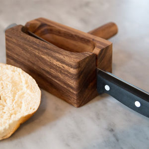 Soporte para rebanador de bagel de inglete de madera de Acacia con mango, soporte para cortador de bagel, Guía para cortar pan, rebanador de magdalenas inglés - Product Image 6