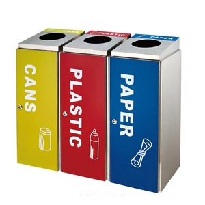 Poubelle extérieure en acier inoxydable à double compartiment, bac d'assainissement public, boîte de recyclage des déchets anti-odeurs - Product Image 6