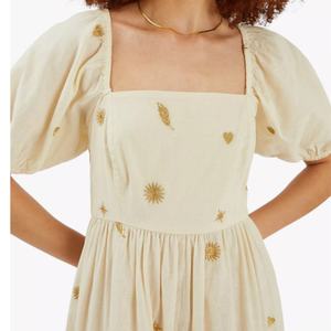 Robe longue décontractée d'été pour femme OEM, élégante, brodée de fleurs, en lin, nouvelle collection, taille naturelle, en coton, offre spéciale - Product Image 2