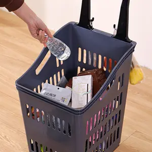 Large Capacity Plastic Shopping Rolling Baskets With Wheels