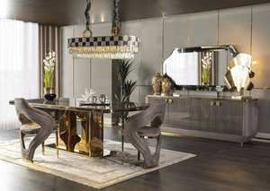 Elegantes Diseños de Muebles de Lujo Modernos Juego de Comedor para 8 Personas Mesa <span class=keywords><strong>Botega</strong></span> Dorada - Product Image 4