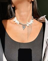 Collier ras du cou Y2K à couches, en éclats de pierre naturelle, avec chaîne à maillons en acier inoxydable et perles pastel artistiques, pour cadeau, production rapide