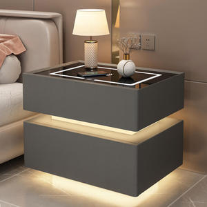 Luxury Fashion Deluxe Smart Wood <strong>Bedside</strong> <strong>Table</strong> for Hotel Bedrooms <strong>Black</strong> and <strong>White</strong> with LED Lights and Fingerprint Lock Speaker - Product Image 2
