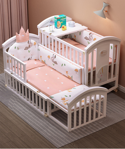 Cuna multifuncional 7 en 1 para bebés, cama de noche, móvil de madera ajustable, cunas para bebés pequeños con cambiador para niños recién nacidos
