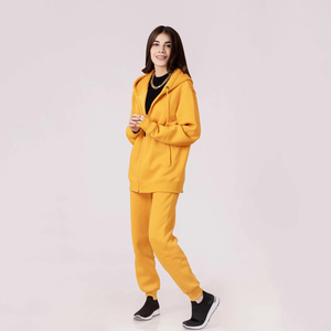 Ensemble de survêtement pour femmes en deux pièces, haut de sport à manches longues avec fermeture éclair décontracté en coton 100% de qualité supérieure, vente en gros OEM, hiver - Product Image 3