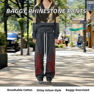 Pantalones Jogger de Algodón 100% para Hombre, Estilo Urbano Personalizado, de Pierna Ancha, Doble Cintura, Holgados y Casuales - Product Image 2