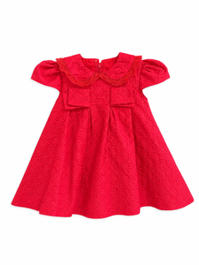 Robe pour bébé fille à manches bouffantes texturées et col Peter Pan en dentelle pour tout-petits - Product Image 2