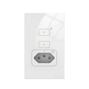 Interruptor de pared táctil Tuya de 2 botones Wifi/Zigbee, estándar brasileño, con enchufe inteligente brasileño - Product Image 1