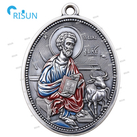 Collier pendentif religieux catholique avec médaillon de la Médaille de la Sainte Médaille de Saint Luc l'Évangéliste, personnalisable
