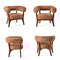 Fauteuil d'appoint moderne en velours côtelé avec accoudoirs côtelés, fauteuil individuel avec pieds en bois, vente en gros pour salon et chambre à coucher