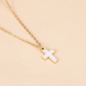 <b>Cross</b> Necklace Zinc Alloy White Enamel Pendant Gold <b>Chain</b> For Gift Business Occasion - Product Image 3