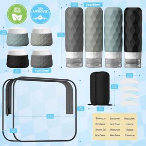 Kit de toilette rechargeable avec logo personnalisé OEM, ensemble de flacons en silicone de taille approuvée avec étui, kit de flacons de voyage anti-fuite - Product Image 2