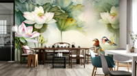 Papier peint mural 3D personnalisé en toile imperméable, motif floral, canard, lotus, style chinois, peinture à l'huile, chambre à coucher, salon, autocollant à décoller et à coller