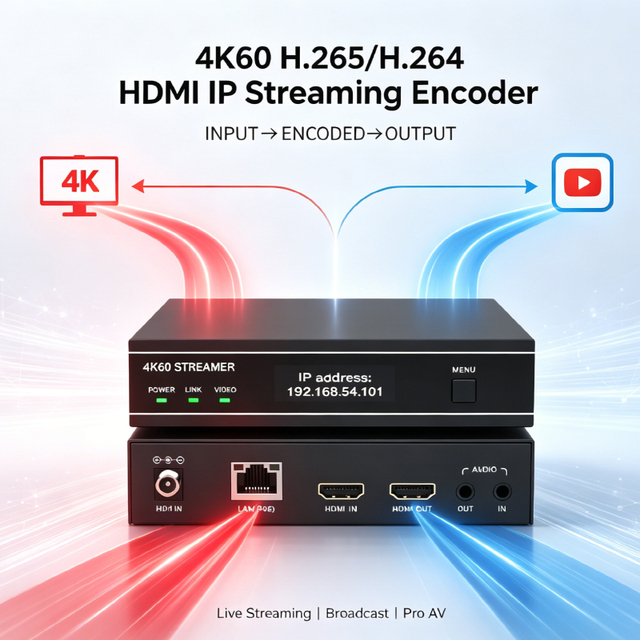 H.265 H.264 HEVC 4K60 HDMI Encoder AV Over IP Streaming Media IPTV Streaming Encoder RTMP RTMPS Live Streaming Encoder