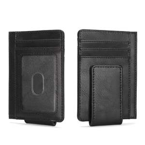 Men's Handmade Black Card Holder Mens Magnetic Moneyclip PU Leather Wallet Complete for Men Slim Money Clips Leather Wallets - Product Image 1
