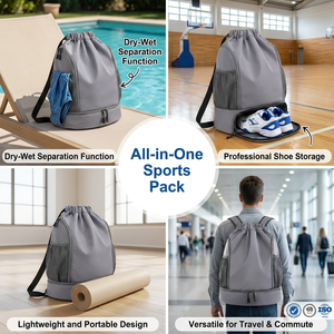 Sac à dos <span class=keywords><strong>de</strong></span> sport personnalisé avec cordon <span class=keywords><strong>de</strong></span> serrage - Sac <span class=keywords><strong>de</strong></span> sport imperméable avec compartiment à chaussures et poche humide/sèche pour hommes et femmes - Product Image 3