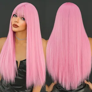Peruca rosa com raízes escuras Destaque resistente ao calor Rosa Parbie peruca sintética longa reta Natural Olhando cabelo Cospaly Premium