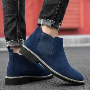 Bottines <span class=keywords><strong>Chelsea</strong></span> tendance en cuir suédé <span class=keywords><strong>bleu</strong></span> pour hommes, bottines décontractées de haute qualité avec logo personnalisé pour l'hiver - Product Image 6