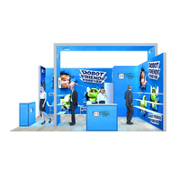 Stand d'exposition publicitaire portable en aluminium sur mesure 20x20 pieds avec éclairage arrière et étagères