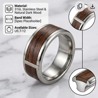 Set Perhiasan Baja Tahan Karat dengan Inlay Kayu Alami, Kalung, Cincin, Gelang, Warna Perak, Tahan Air, Hadiah untuk Pria, OEM Kustom