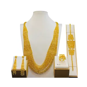 Multi-Layer Handmade Large Necklace Bracelet Ring Earrings Set Indian Africa Dubai 24K Chain Gold Necklace For Women