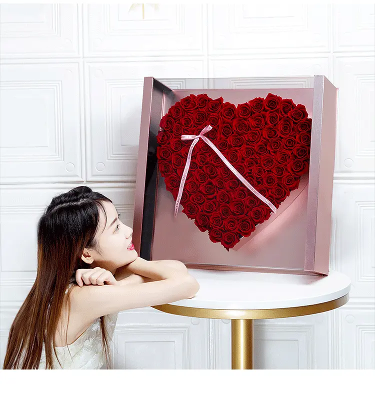 Ramo de flores caja de regalo grande red web grande celebridad panorama amor caja de Día de San Valentín flores transparente de la caja de la tapa