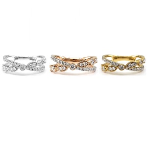 Wholesale Great Offer Top Quality Fine Jewelry 18k Solid Yellow Gold Natural Diamond Cross Trendy Half Way Wedding Ring for Lady - Product Image 4
