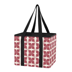 Hawaiian Ulu Leaf Print Custom Logo Outdoor Picnic Basket Shopping Bag Foldable Handle Bin Grocery Storage Bag with Handle - Product Image 2