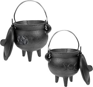 <span class=keywords><strong>Caldero</strong></span> de Hierro Fundido PENTAGRAM con Tapa, Quemador de Incienso y Carbón, <span class=keywords><strong>Caldero</strong></span> con Asa de Acabado Negro para Uso Religioso - Product Image 3