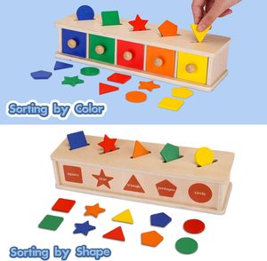 Juguetes educativos Montessori de aprendizaje preescolar, caja de clasificación de formas <span class=keywords><strong>y</strong></span> colores de madera, juguetes para niños pequeños - Product Image 5