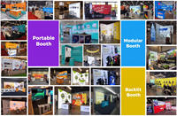 Stand d'exposition personnalisé 10x20, système d'affichage portable avec comptoir et étagères