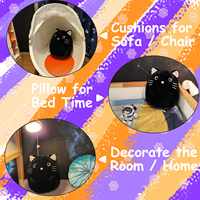 Peluche de chat noir en gros, oreiller en peluche de chat mignon kawaii, peluche de chat douce et mignonne, commandes en gros, logo personnalisé, OEM/ODM
