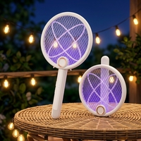 Lampe anti-insectes UV automatique pliable 2-en-1 avec raquette électrique anti-moustiques, ignifuge et rechargeable