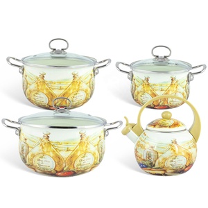 2L 3L 4L 5L 6L emaille men bụng sâu soong crom xử lý Thủy Tinh Nắp gốm nồi đồ nấu nướng với kính nắp SS xử lý - Product Image 1