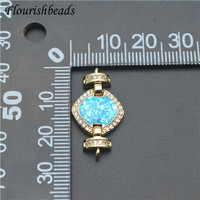 26x15mm Métal Laiton Bleu Blanc Zircon Forme Carrée Fine Mode Double Trou Collier Connecteur Fermoirs pour la Fabrication de Bijoux de Mode