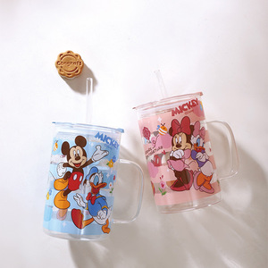 Grande tasse en <span class=keywords><strong>verre</strong></span> borosilicate Mickey & Friends avec couvercle et paille – Mignonne tasse à eau en forme de dessin animé - Product Image 3