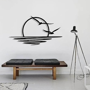 Art mural minimaliste en métal « Lever de soleil et <span class=keywords><strong>mouettes</strong></span> » - Décoration abstraite de coucher de soleil pour salon, chambre à coucher, décoration intérieure moderne, art linéaire - Product Image 5