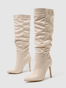 2024 New Mid-length Women's Boots Fashionable Thin Heel Natural Wrinkle One-pedal Plus Size Women's Shoes 35-42 - Product Image 5