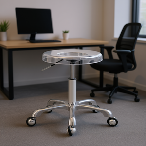 Sgabello con Ruote Homeera, Base in Metallo Cromato, Sedia da Ufficio Moderna per Edifici Commerciali - Product Image 2