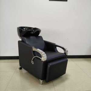 DM Black PU Leather Shampoo Chair Ceramic Basin Contemporary Salon Furniture Stationary <b>Footrest</b> Metal Frame Medium-Density - Product Image 1